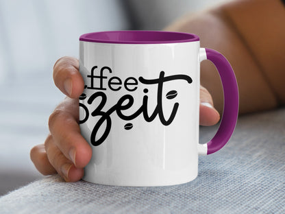 Coffee Zeit Mug with Purple Handle Design