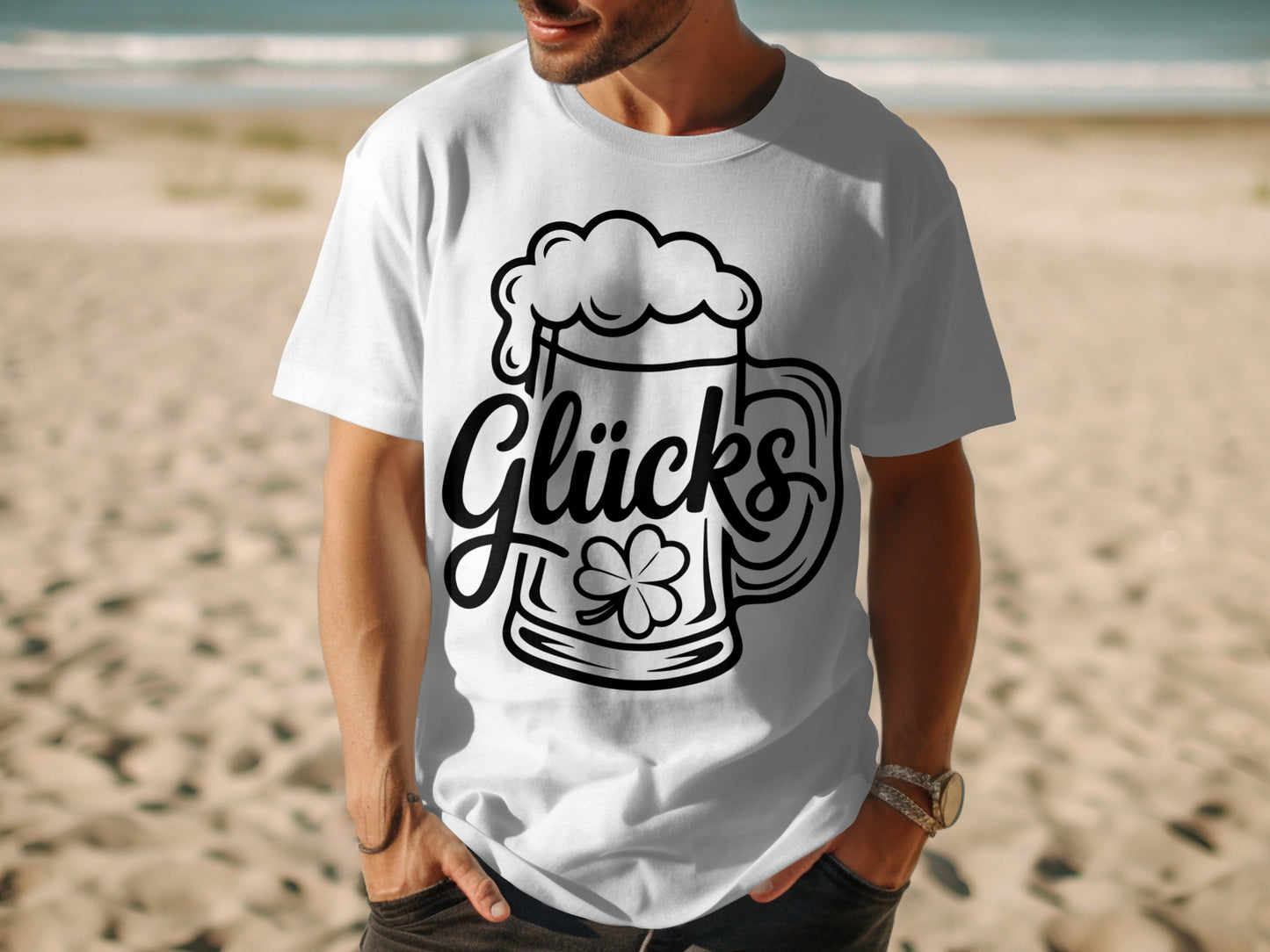 Glücks Beer Mug with Four Leaf Clover T-Shirt
