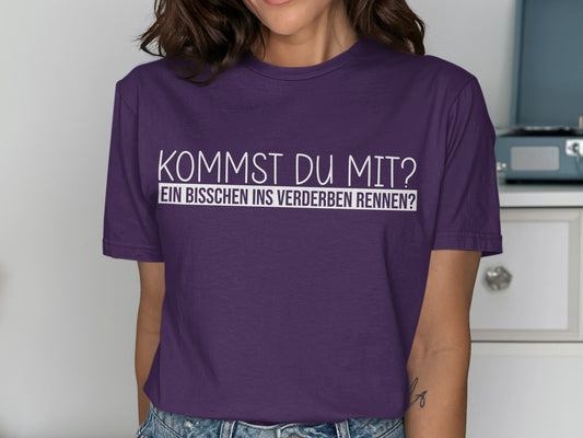 Purple Shirt with German Text Casual Tee