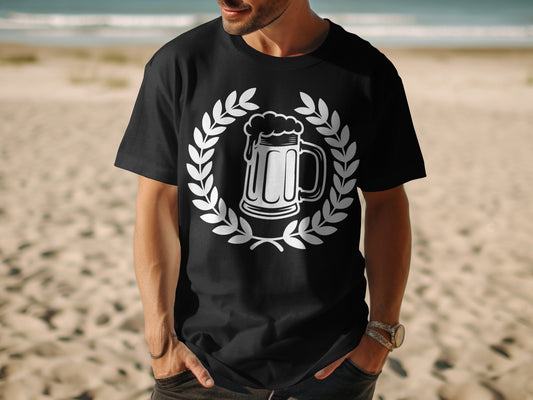 Laurel and Beer Mug Design T-Shirt
