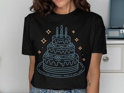 Birthday Cake Graphic Tee with Sparkling Details