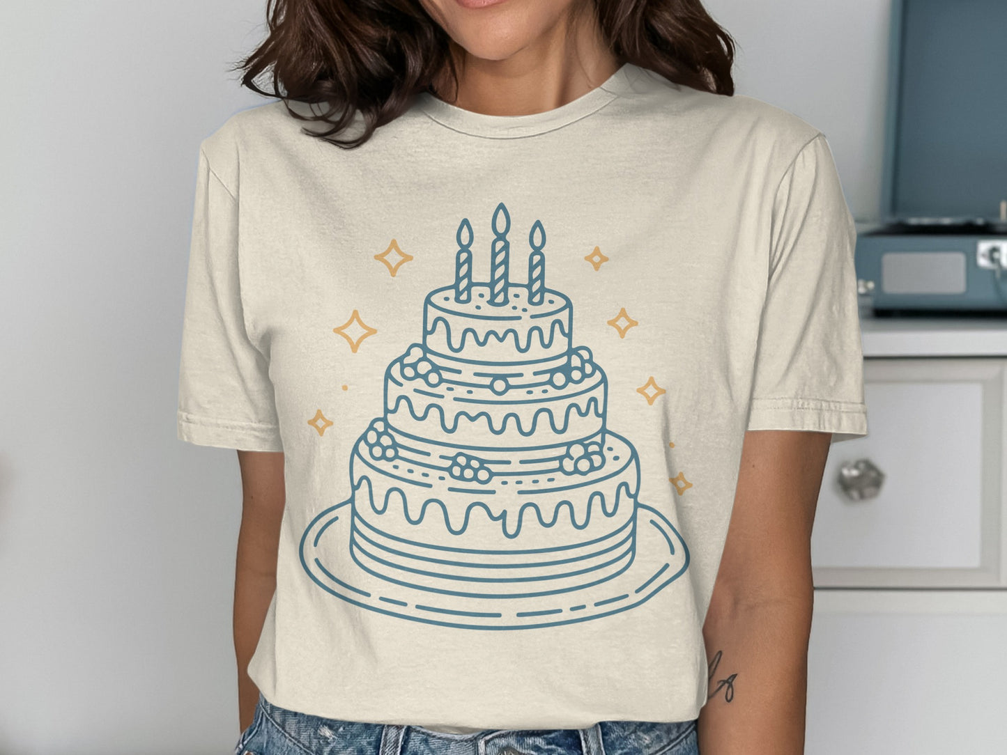 Dripping Icing and Candle Birthday Cake Graphic Shirt