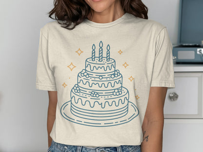 Dripping Icing and Candle Birthday Cake Graphic Shirt