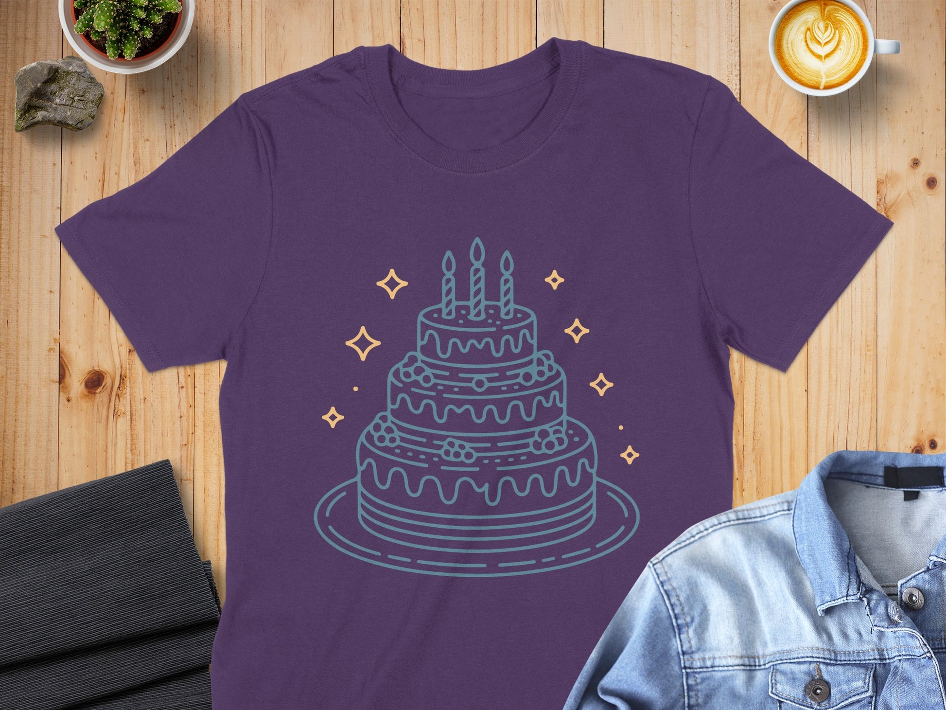 Three Tiered Cake and Candles Graphic T-Shirt