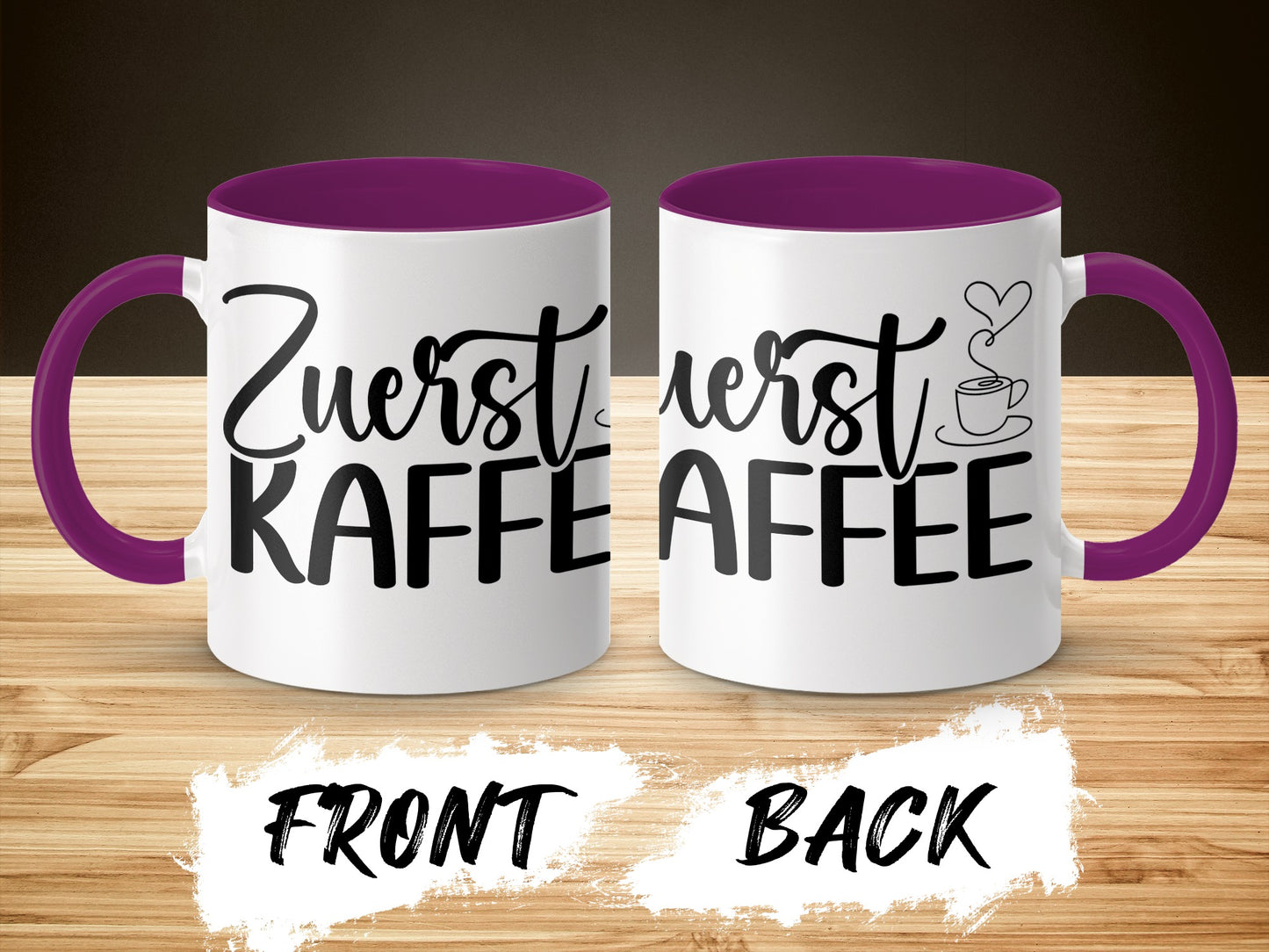 Zuerst Kaffee Coffee Mug with Purple Handle