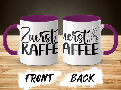 Zuerst Kaffee Coffee Mug with Purple Handle