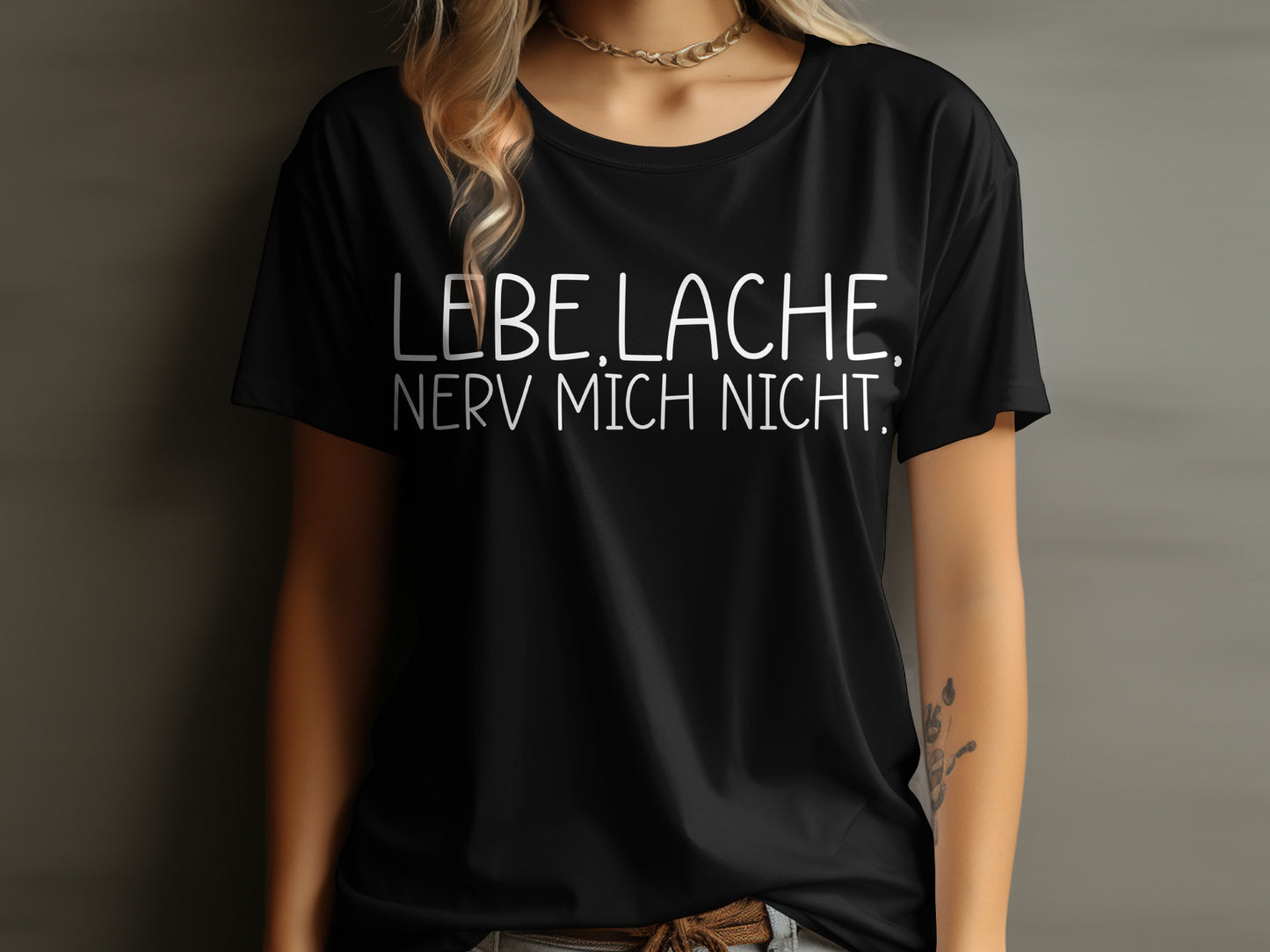 Sleek Black Shirt with Bold Lebe Lache Nerv Mich Nicht