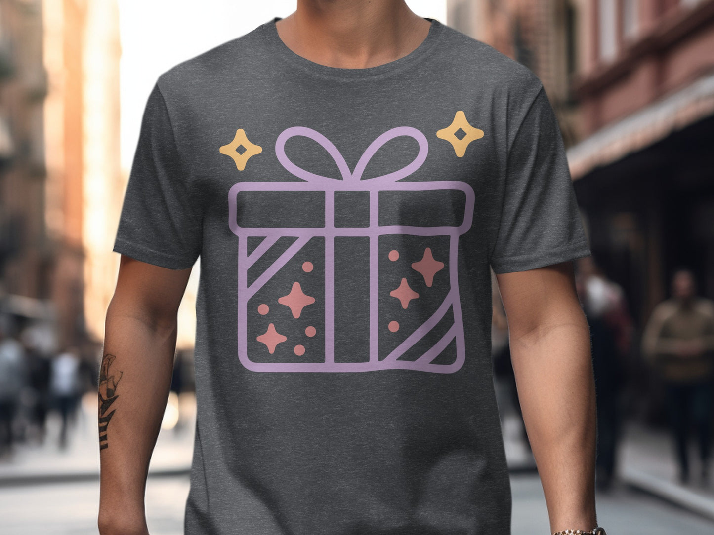 Stylish T-Shirt with Gift Box and Star Graphics