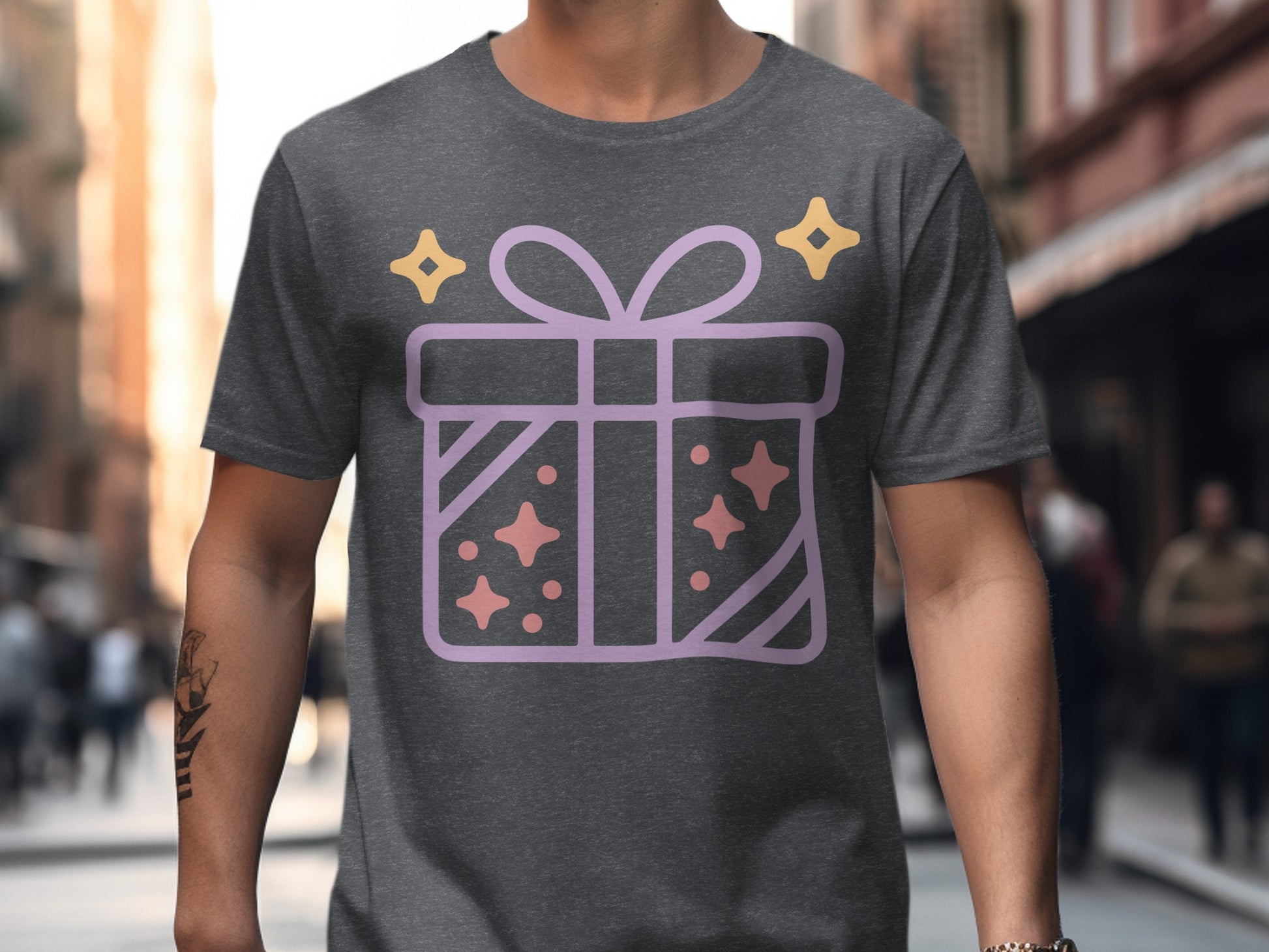 Stylish T-Shirt with Gift Box and Star Graphics