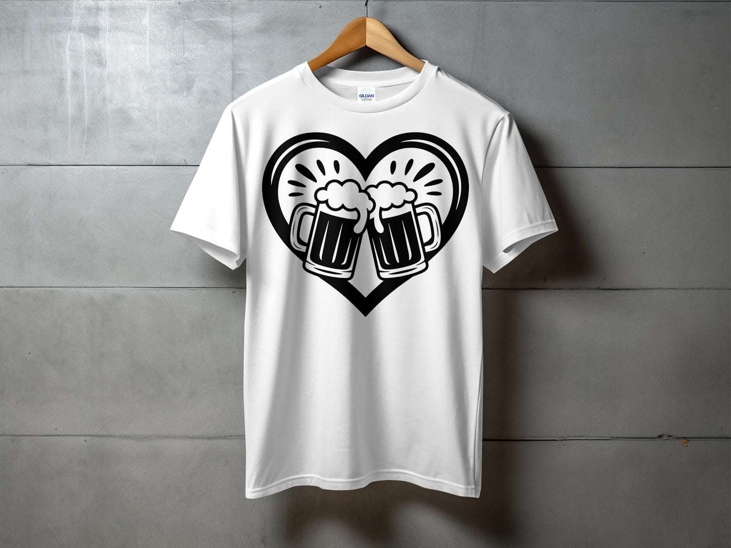 Cheers Heart Design T-Shirt with Beer Mugs Graphic