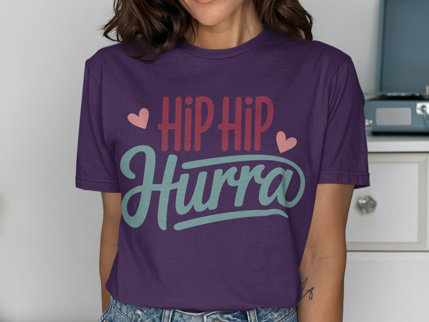 Hip Hip Hurra Graphic Tee with Heart Design