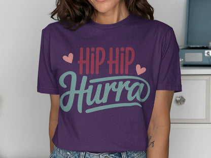 Hip Hip Hurra Graphic Tee with Heart Design