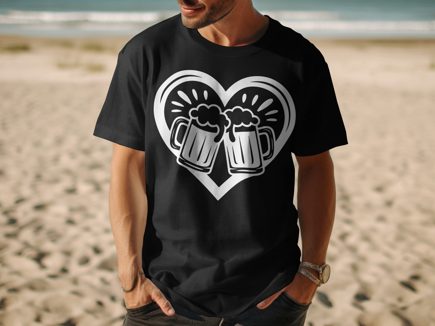 Heart and Beer Mugs Graphic Design T-Shirt product
