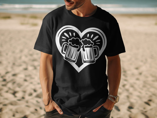 Heart and Beer Mugs Graphic Design T-Shirt product