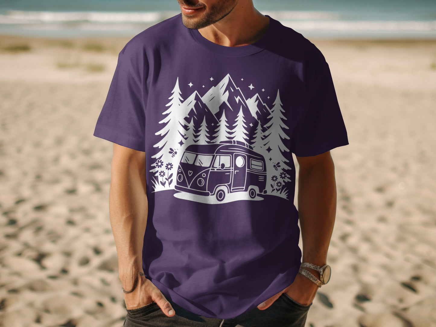 Retro Camp Scene T-shirt for Outdoor Adventure