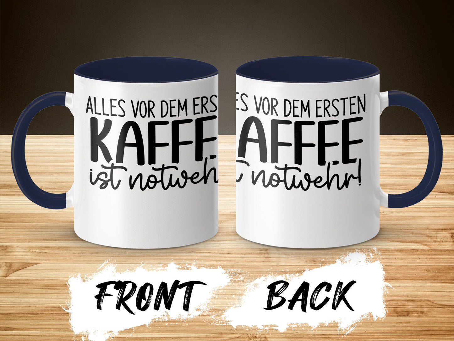 German Coffee Quote Mug with Blue Handle Bestseller