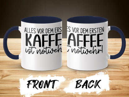 German Coffee Quote Mug with Blue Handle Bestseller