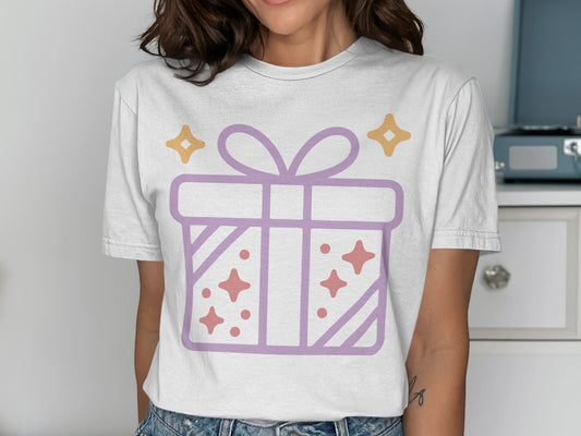 Cute Gift Box with Sparkles Graphic Tee