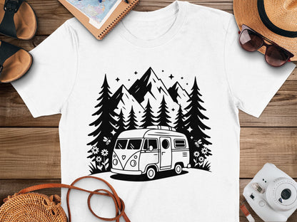 Retro Camper Van Mountains Graphic Tee Product