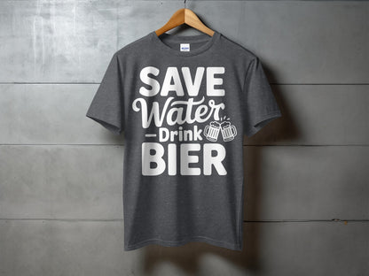 Save Water Drink Bier White Text Graphic T-Shirt