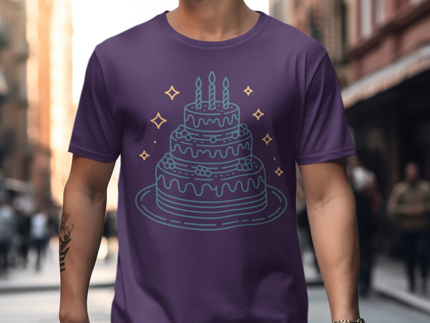 Birthday Cake Drawing with Stars T-shirt