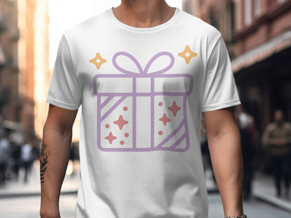 Sparkling Gift Box Graphic Tee Shirt for Festive Fun