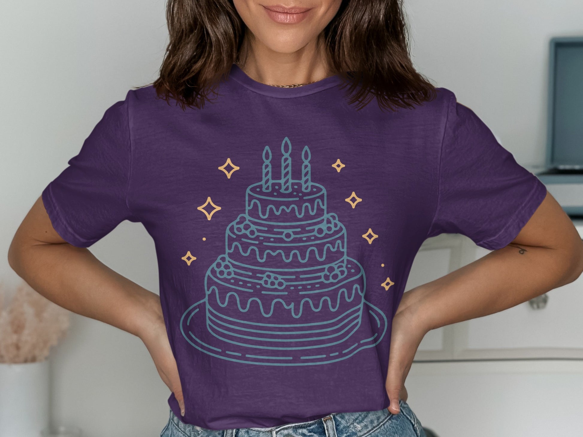 Birthday Cake Illustration Purple Shirt