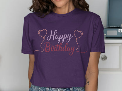 Happy Birthday T-Shirt with Heart Balloons Design