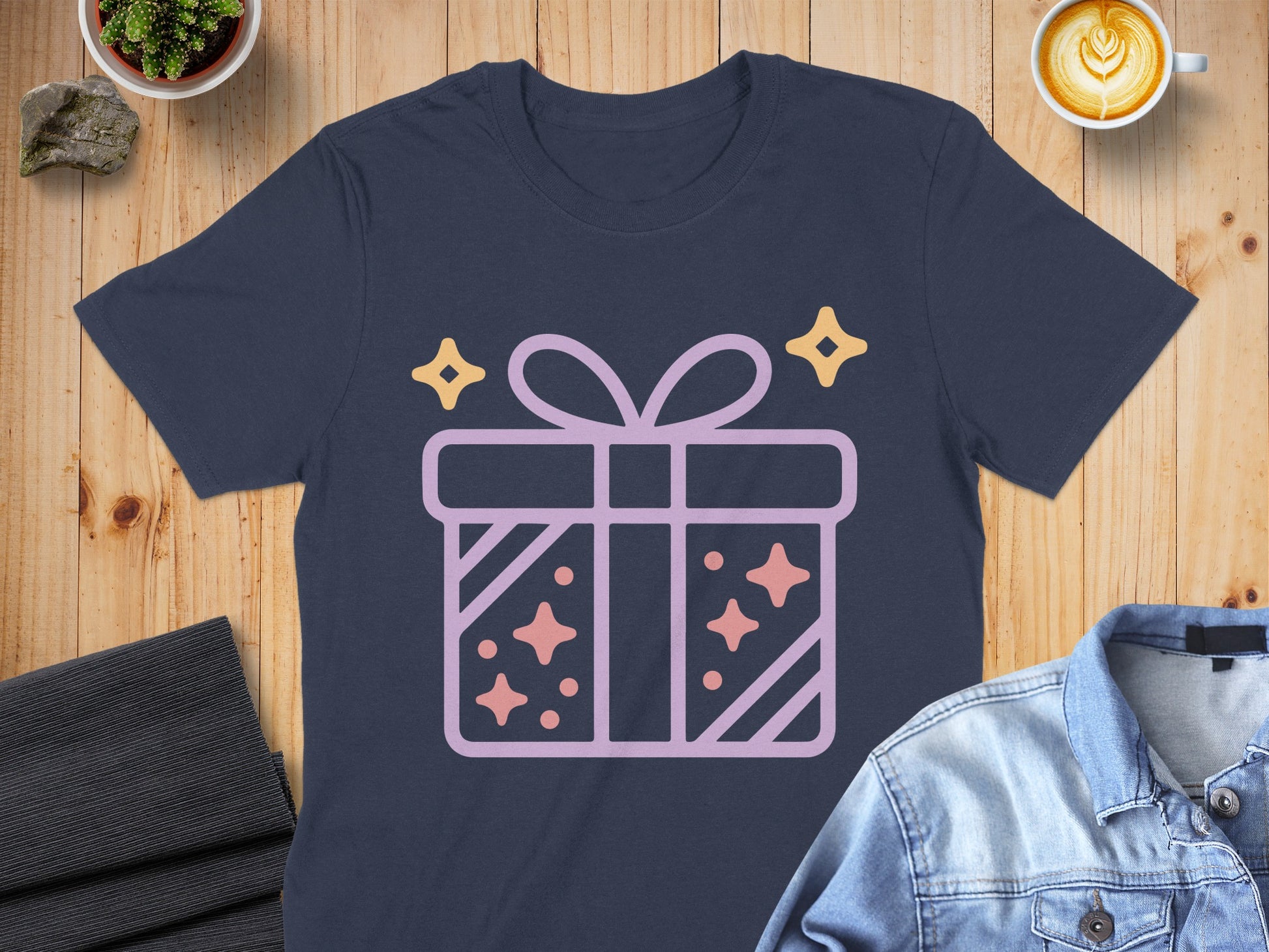 Decorative Gift Box Design T-Shirt for Casual Wear