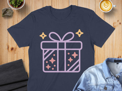 Decorative Gift Box Design T-Shirt for Casual Wear