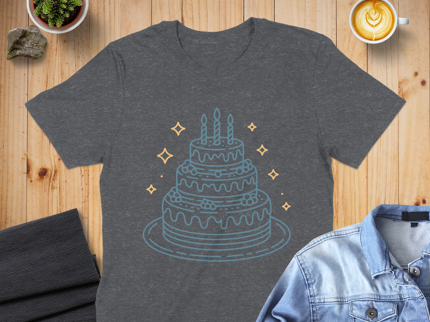 Birthday Cake Illustration on Casual Apparel