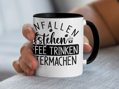 Aufstehen Kaffee Trinken Produkt Schwarzer Griff Becher