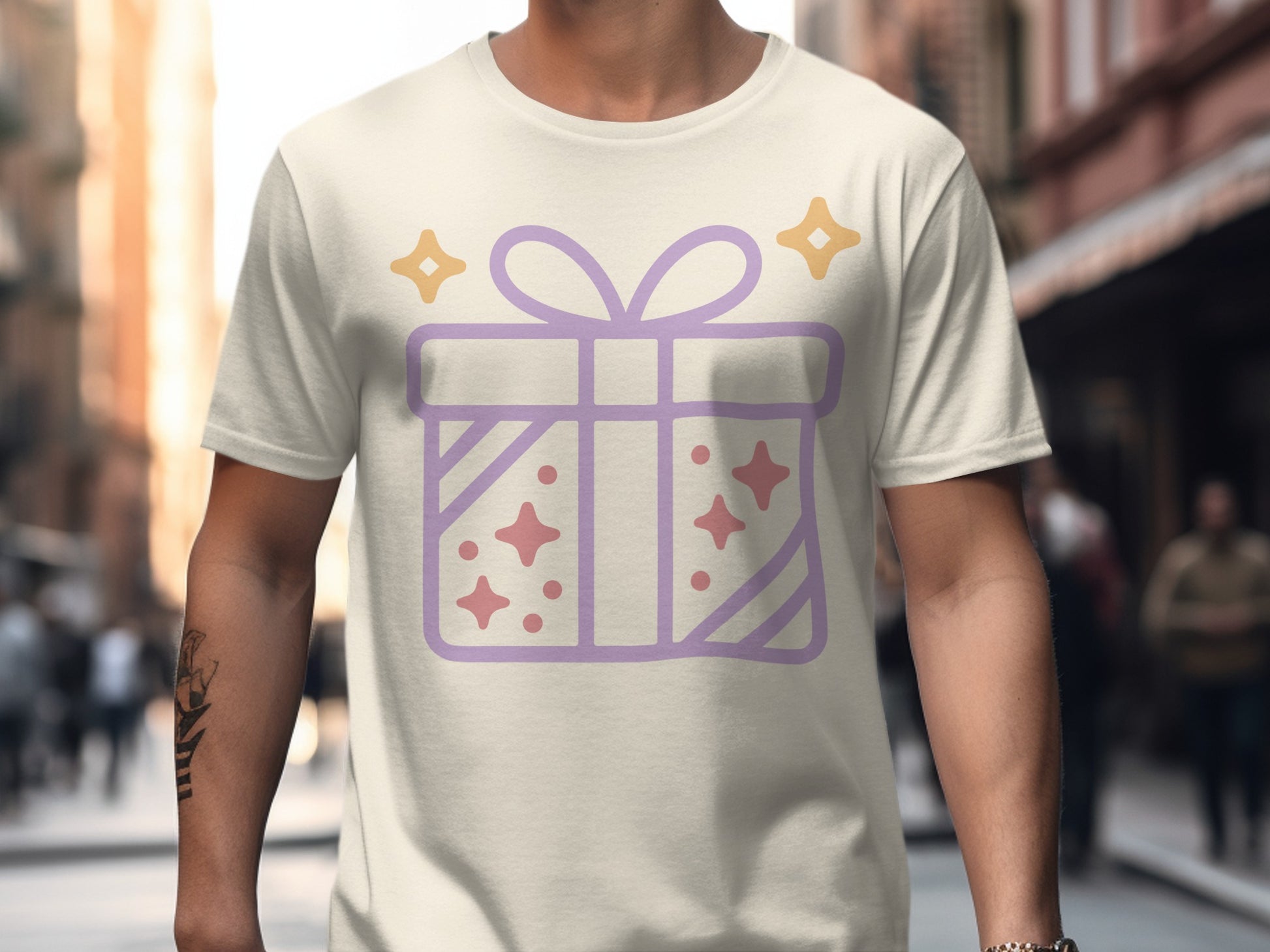 Festive gift box graphic t-shirt for celebrations