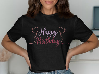 Happy Birthday Shirt with Heart Balloons Design